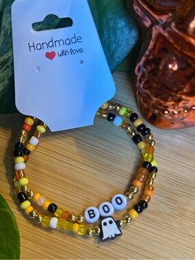 👻✨‎ Boo 2-PC Stretchy Beaded Bracelet Set | Handmade | Halloween Bracelet Stack